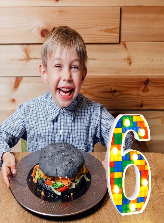 Baquler Building Block Light up Number Birthday Decoration Sign Marquee LED Numbers for Party Lighted Building Block Theme Birthday Party Supplies 8.58''(Number 6) - Image 4